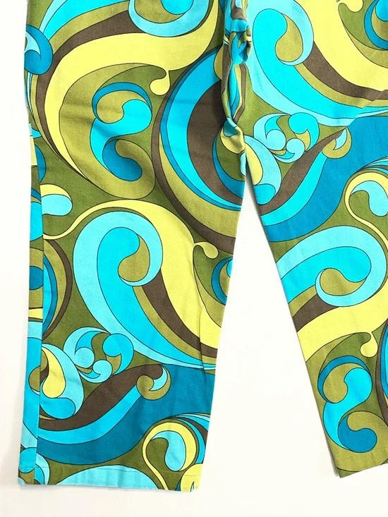 Talbots Turquoise & Lime Crop Pants 8 Psychedelic Bold Swirl Stretch Paisley - Picture 9 of 16